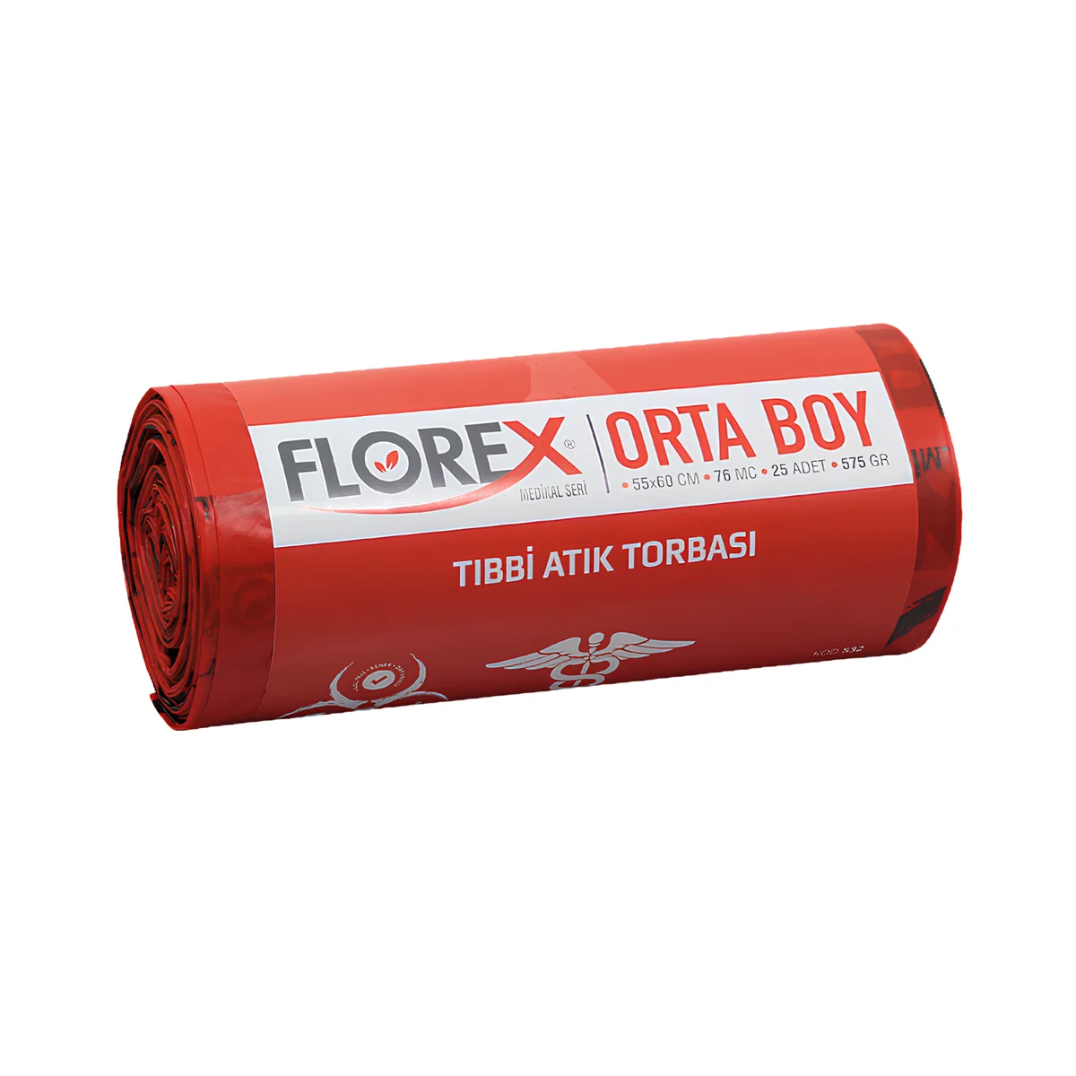 Tıbbi Atık Poşeti Florex 55x60 ( Koli = 10 Rulo X 25 Adet )