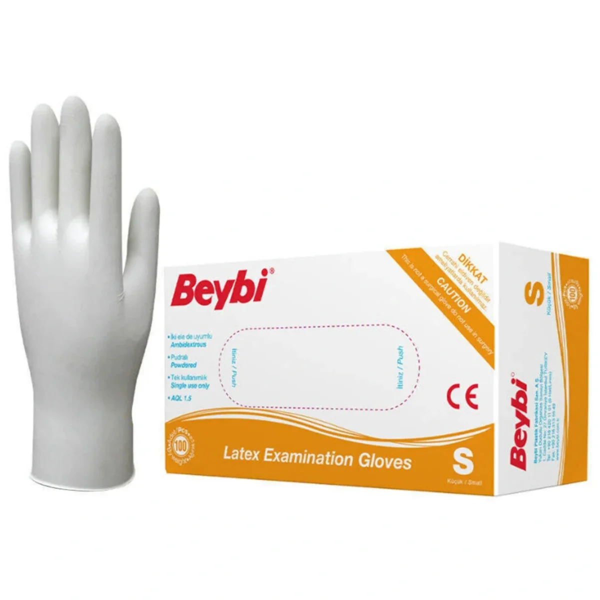 Beybi Pudralı Lateks Eldiven Small Beyaz 100'lü Paket