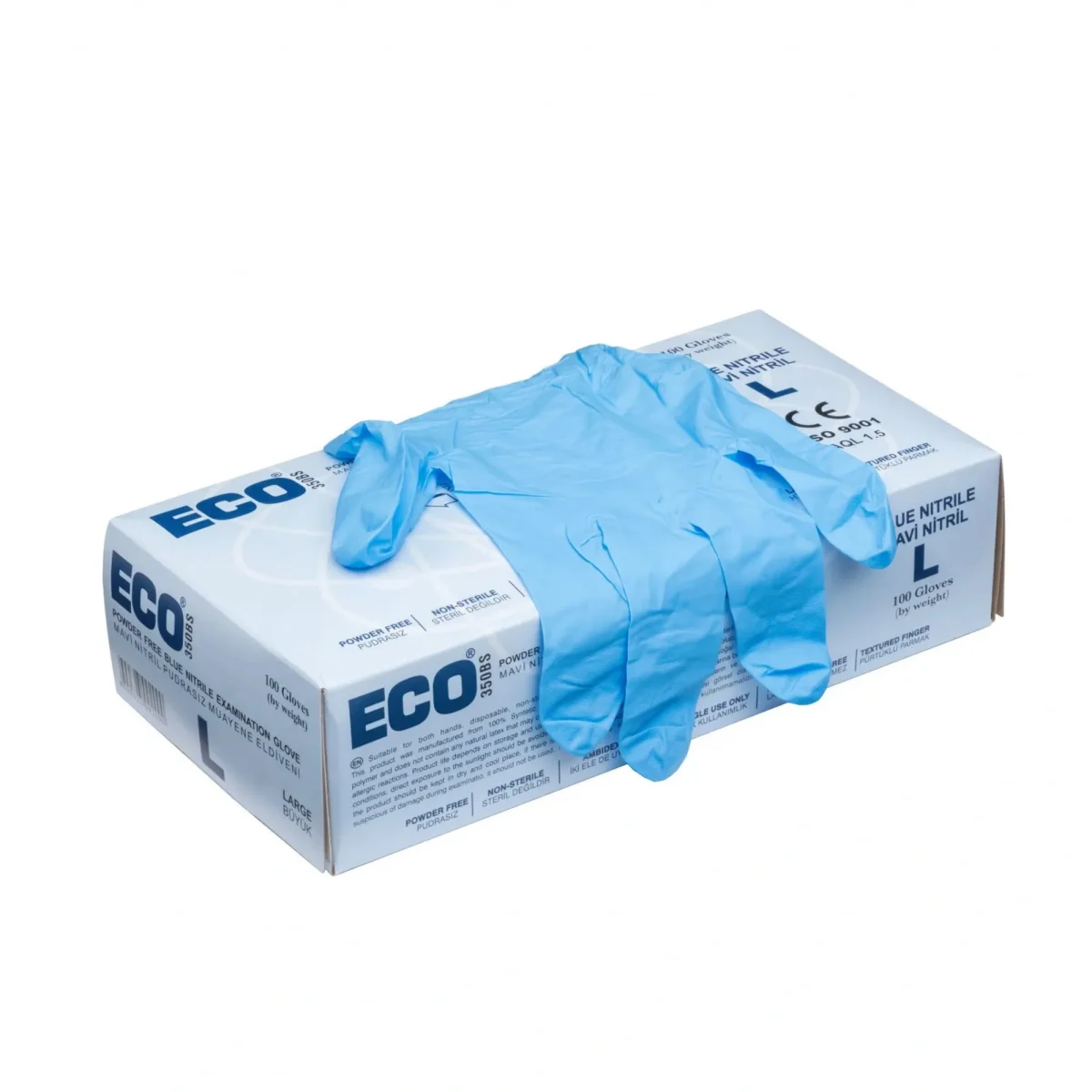 Eco Mavi Nitril Eldiven Pudrasız Large 100'lü Paket