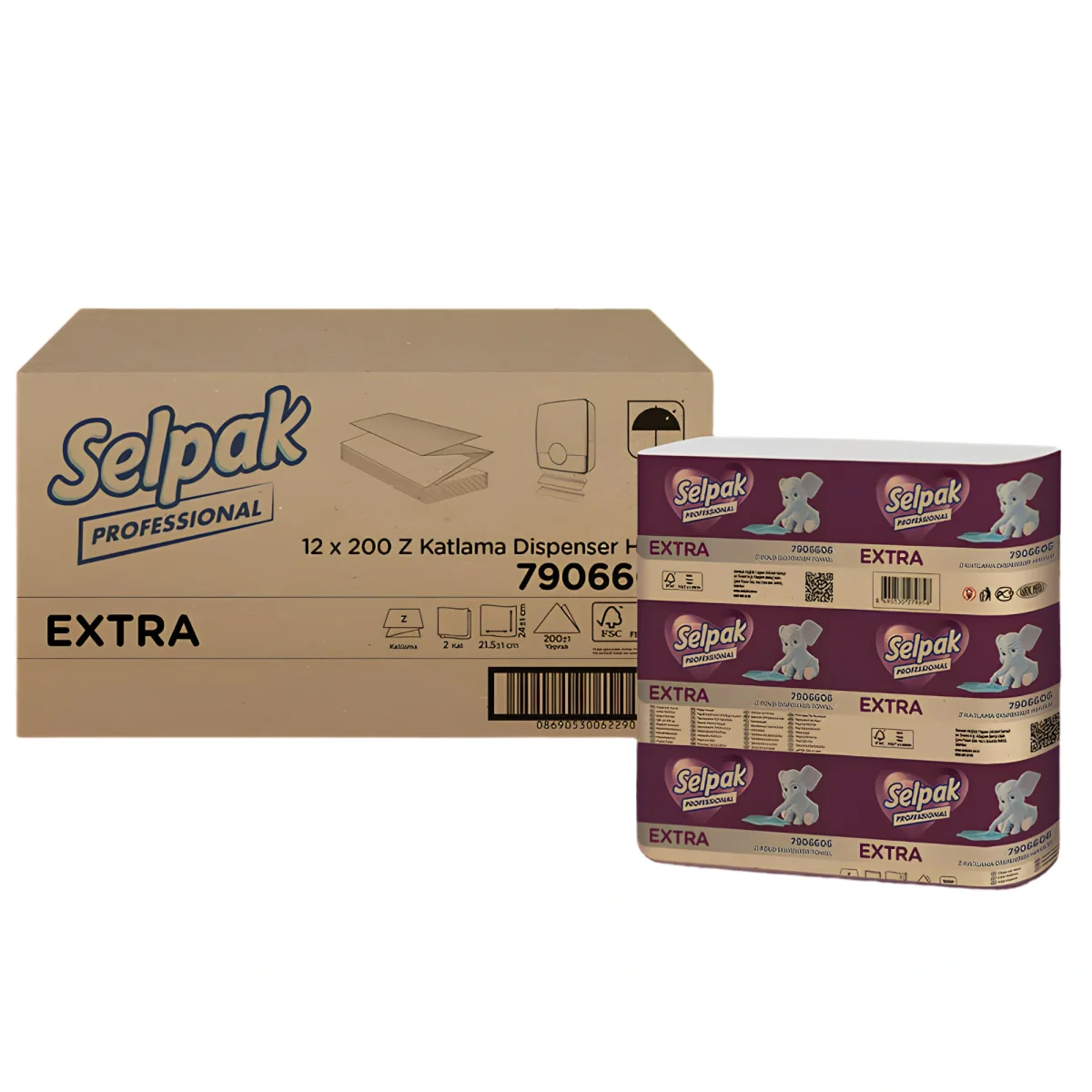 Selpak Extra Z Katlama Havlu 200 Yaprak x 12 Paket'li Koli