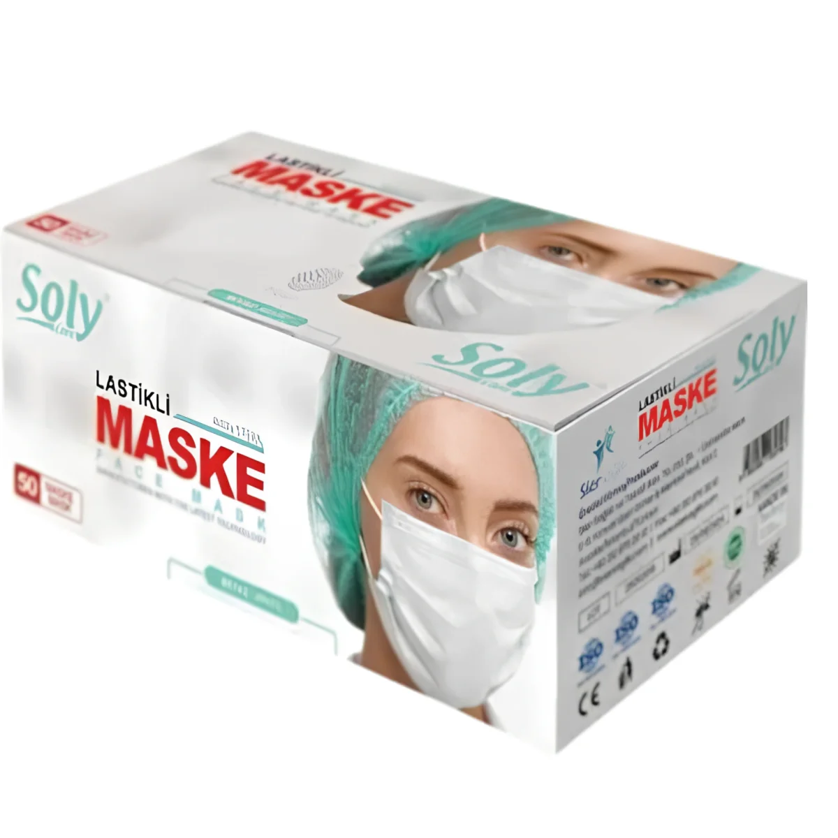 Cerrahi Maske Üç Katlı 50'li Paket Beyaz Soly