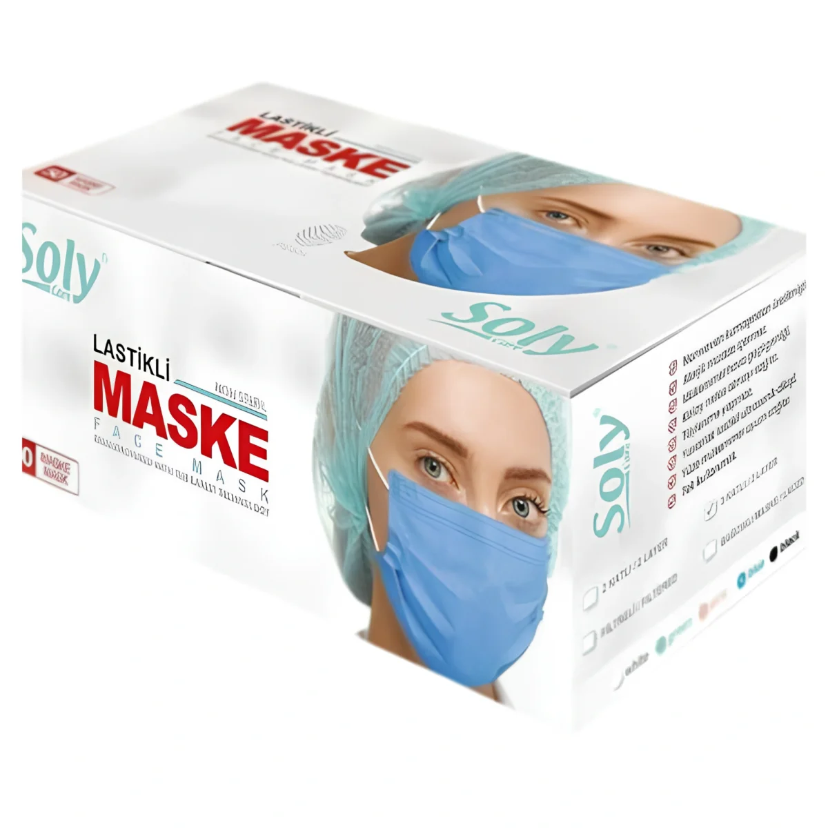 Mavi Cerrahi Maske Üç Katlı 50'li Paket Soly