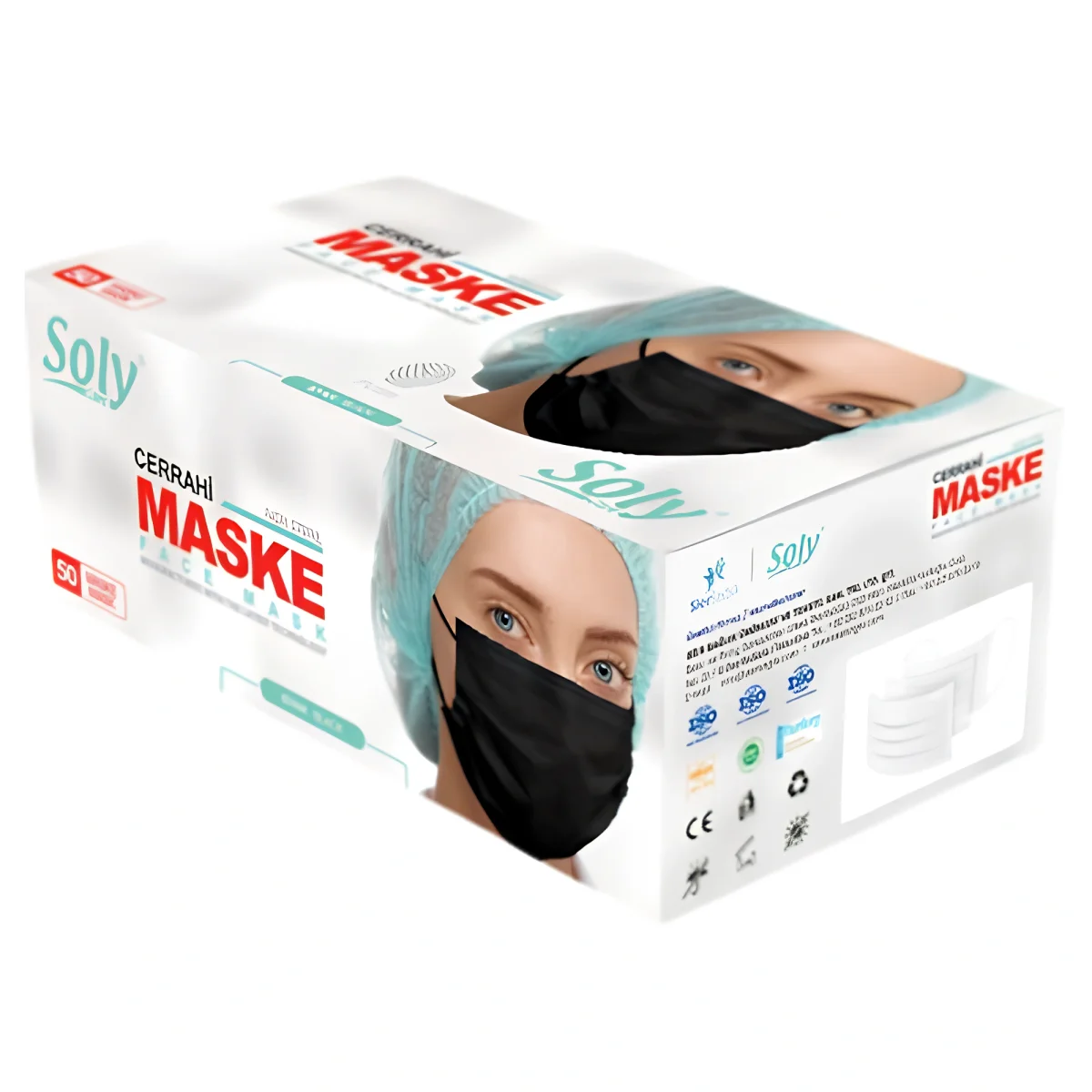 Siyah Cerrahi Maske Üç Katlı 50'li Paket Soly