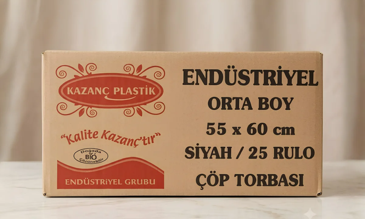 Kazanç Plastik 55x60 Cm Endüstriyel Orta Çöp Poşeti Siyah 160 Gram 25 Rulo