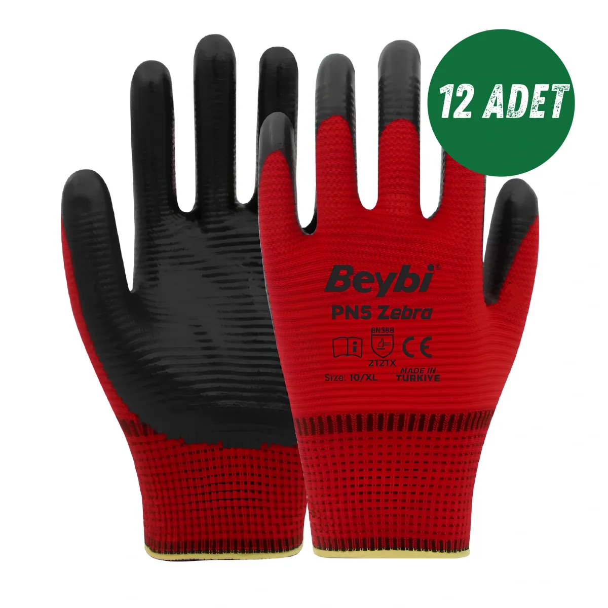 Beybi Zebra PN5 Kırmızı İş Eldiveni 12'li Paket