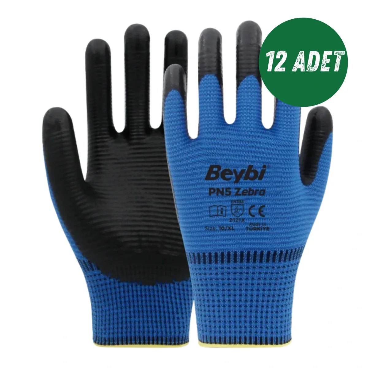 Beybi Zebra PN5 Mavi İş Eldiveni 12'li Paket