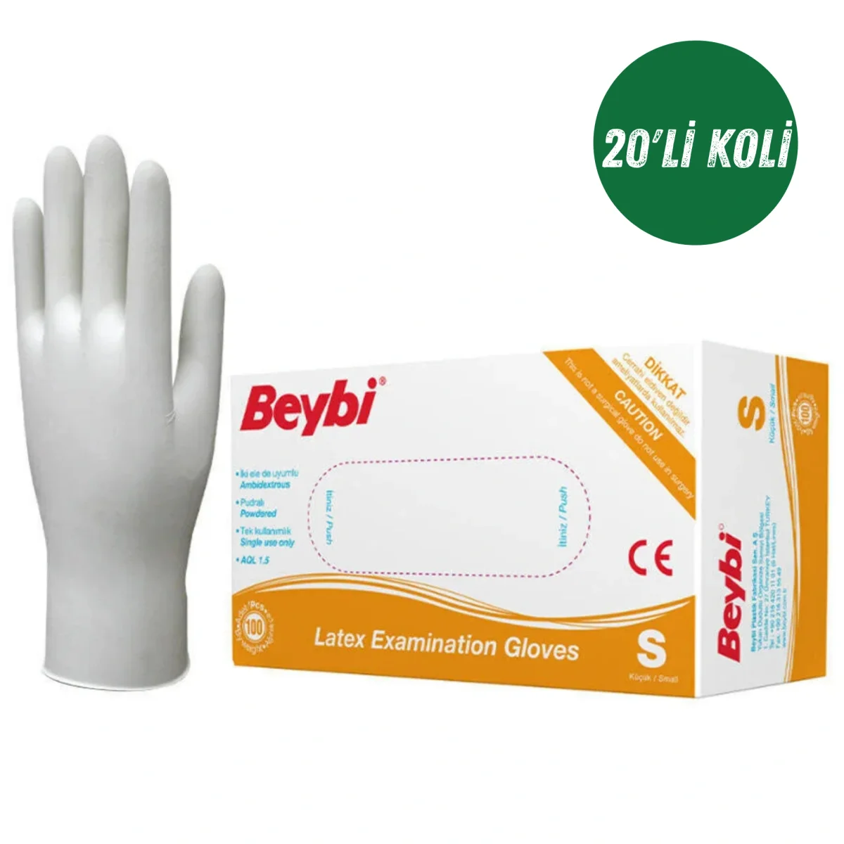 Beybi Pudralı Lateks Eldiven Small Beyaz 20'li Koli