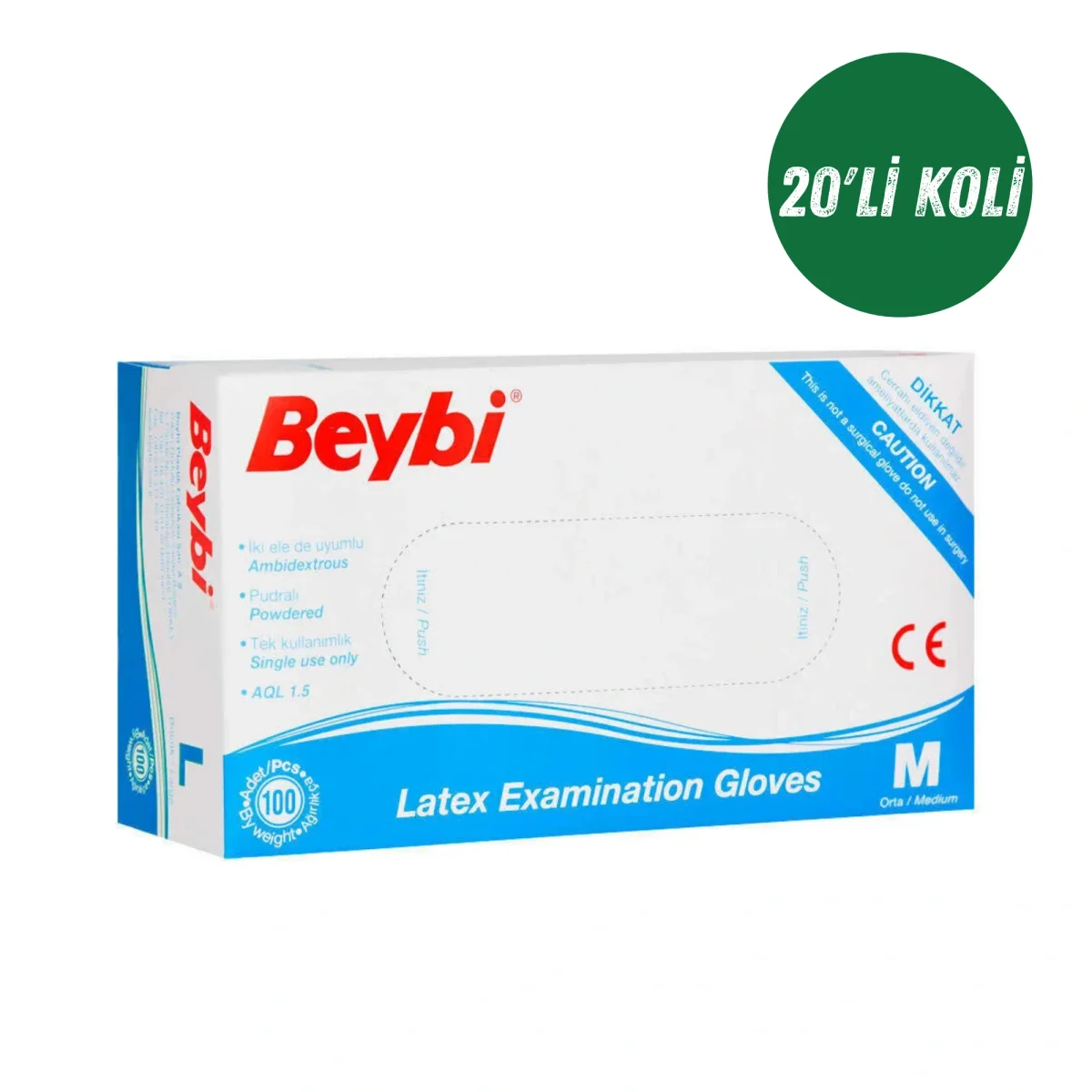 Beybi Pudralı Lateks Eldiven Medium Beyaz 20'li Koli