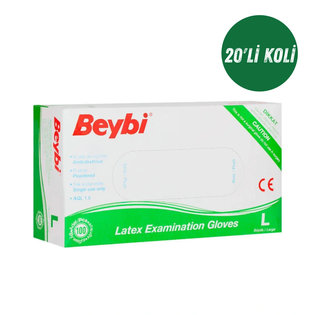 Beybi Pudralı Lateks Eldiven Large Beyaz 20'li Koli