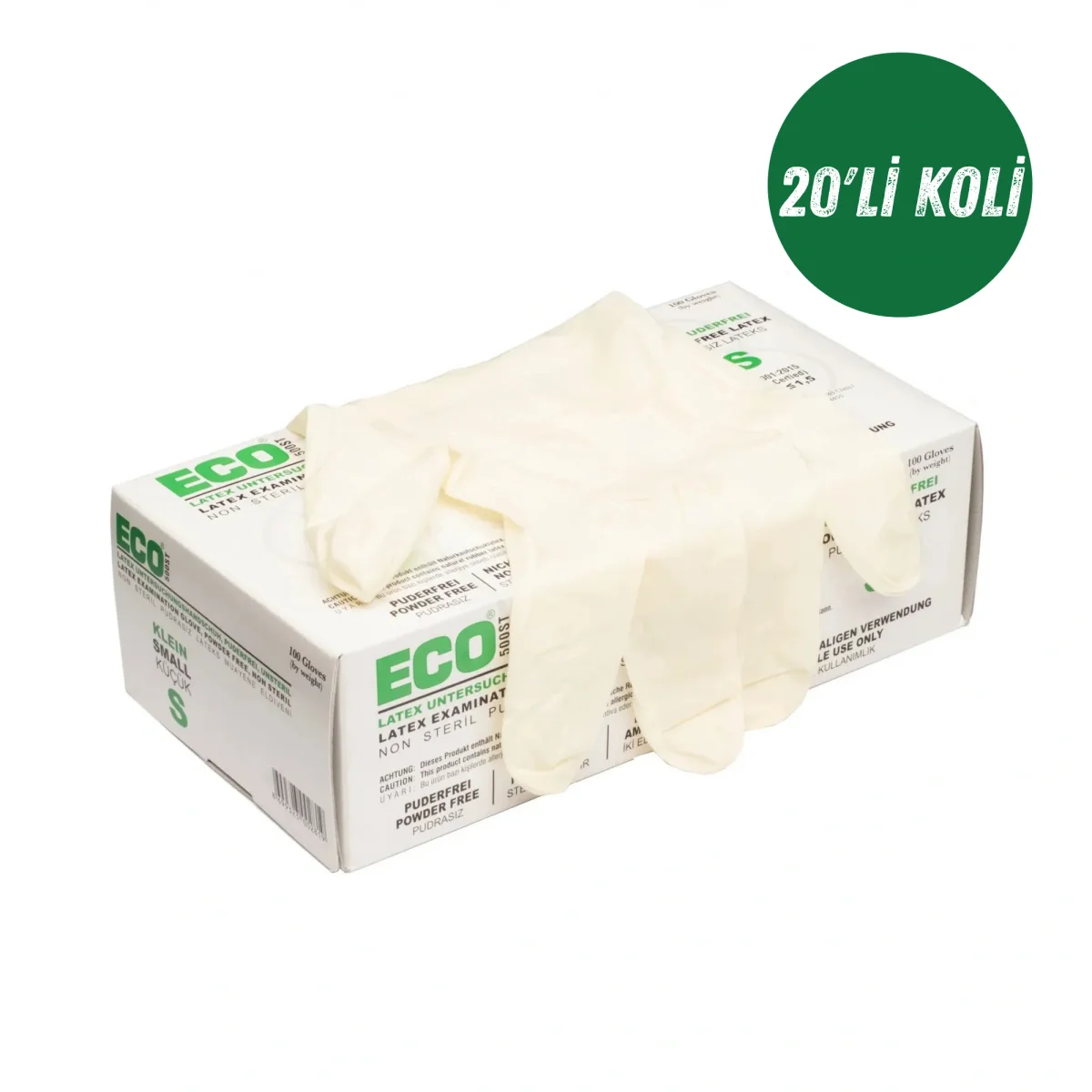 Eco Pudrasız Lateks Eldiven Beyaz Small 20'li Koli