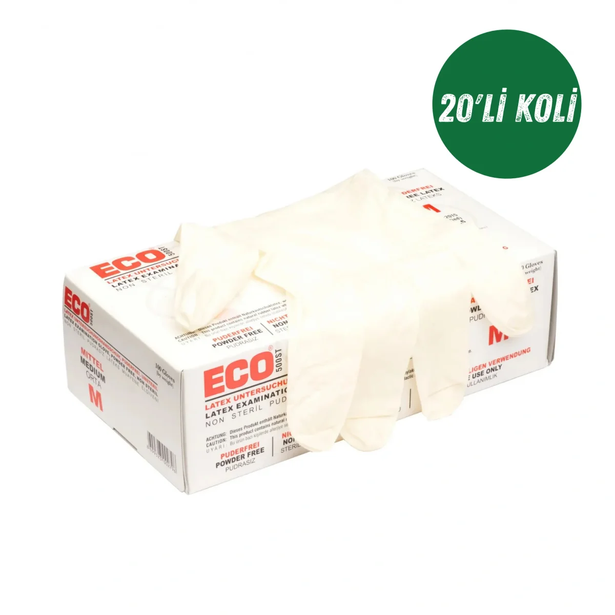 Eco Pudrasız Lateks Eldiven Beyaz Medium 20'li Koli