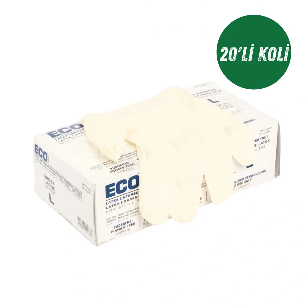 Eco Pudrasız Lateks Eldiven Beyaz Large 20'li Koli