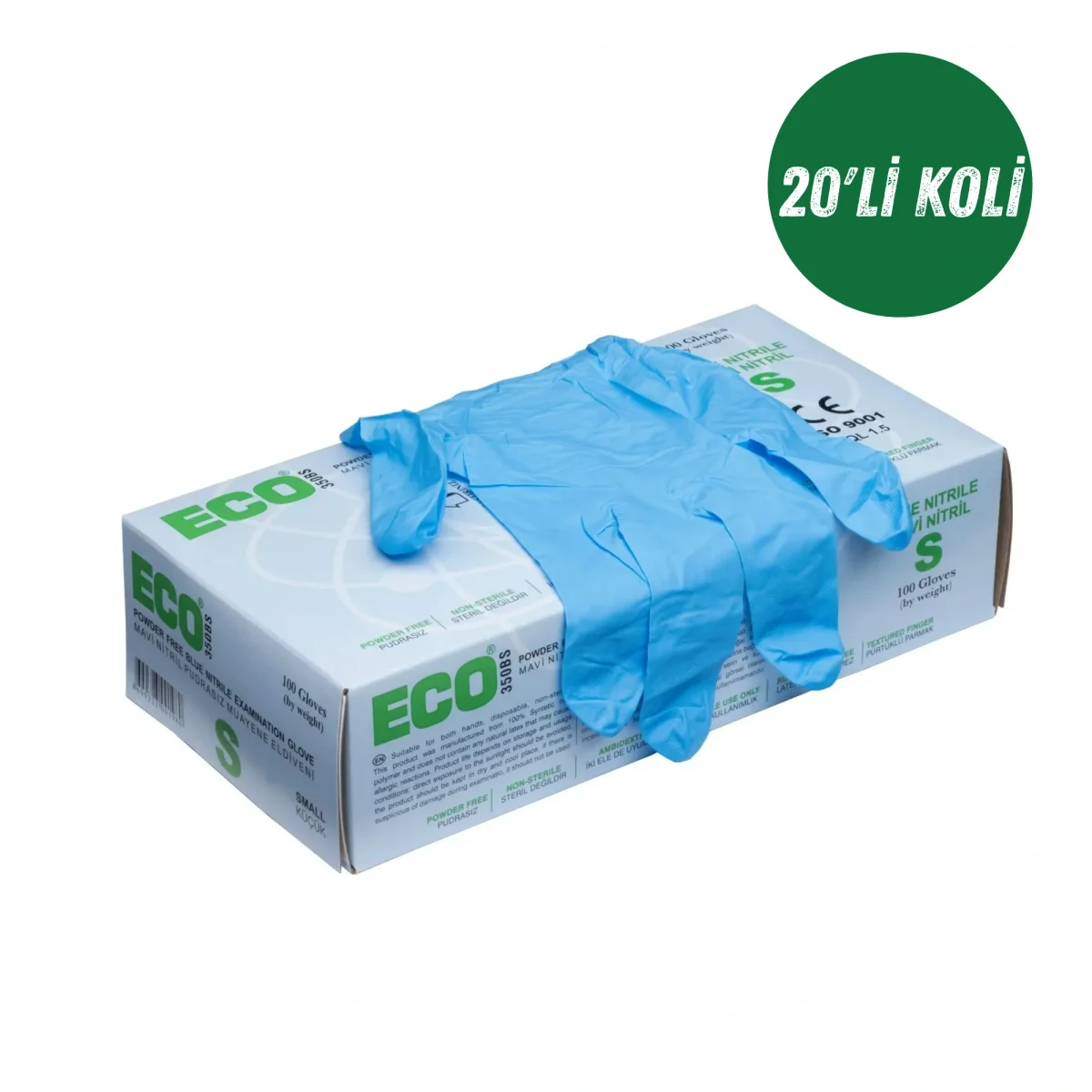 Eco Mavi Nitril Eldiven Pudrasız Small 20'li Koli