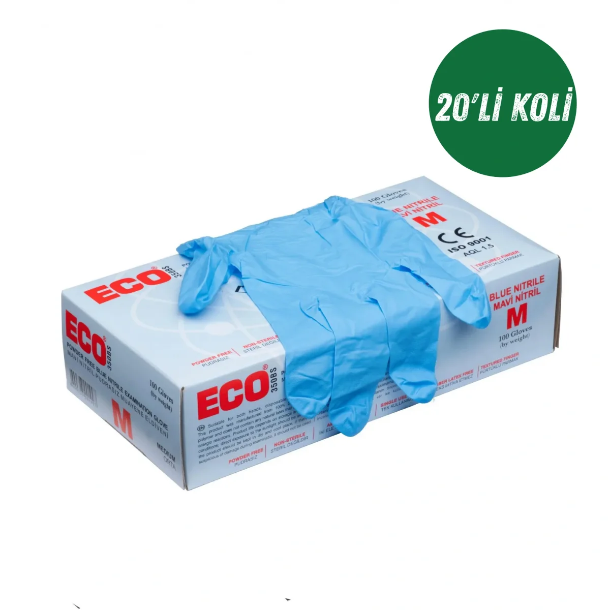 Eco Mavi Nitril Eldiven Pudrasız Medium 20'li Koli