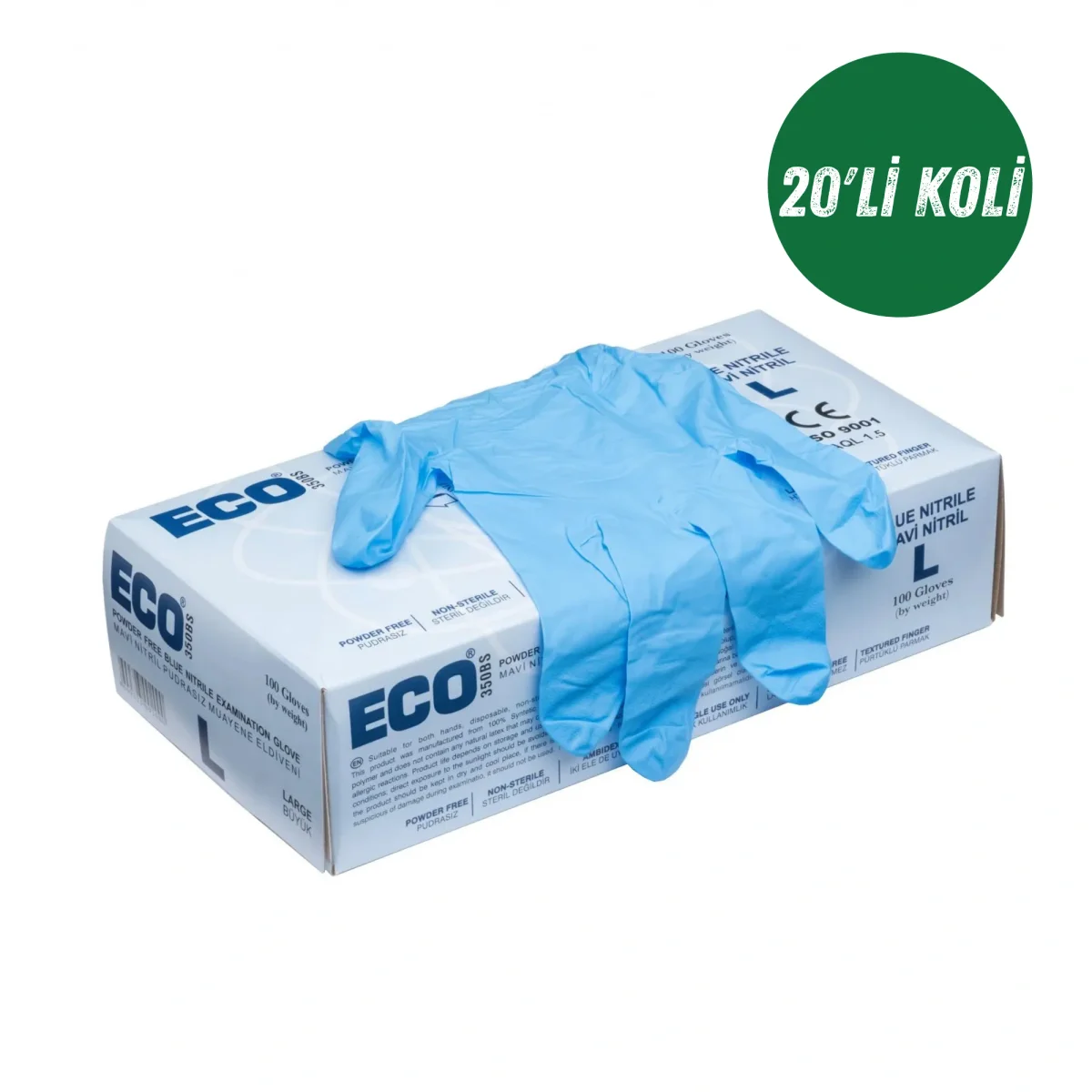 Eco Mavi Nitril Eldiven Pudrasız Large 20'li Koli