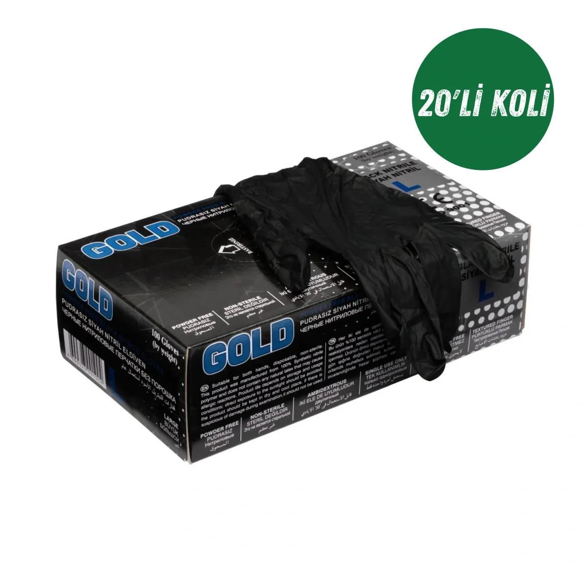 Eco Siyah Nitril Eldiven Pudrasız Large 20'li Koli