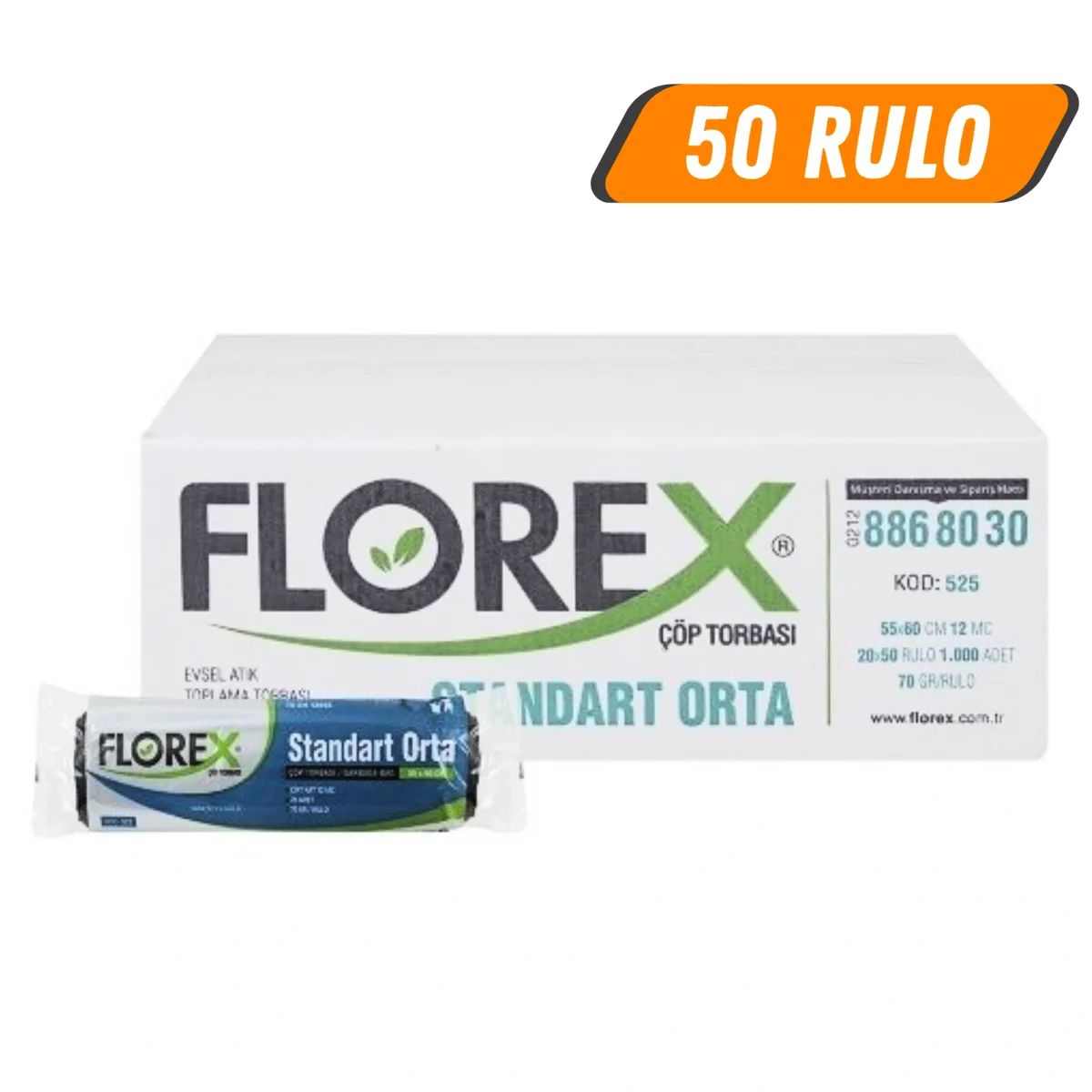 Florex Standart Orta 55x60 Çöp Poşeti Siyah 50 Rulo