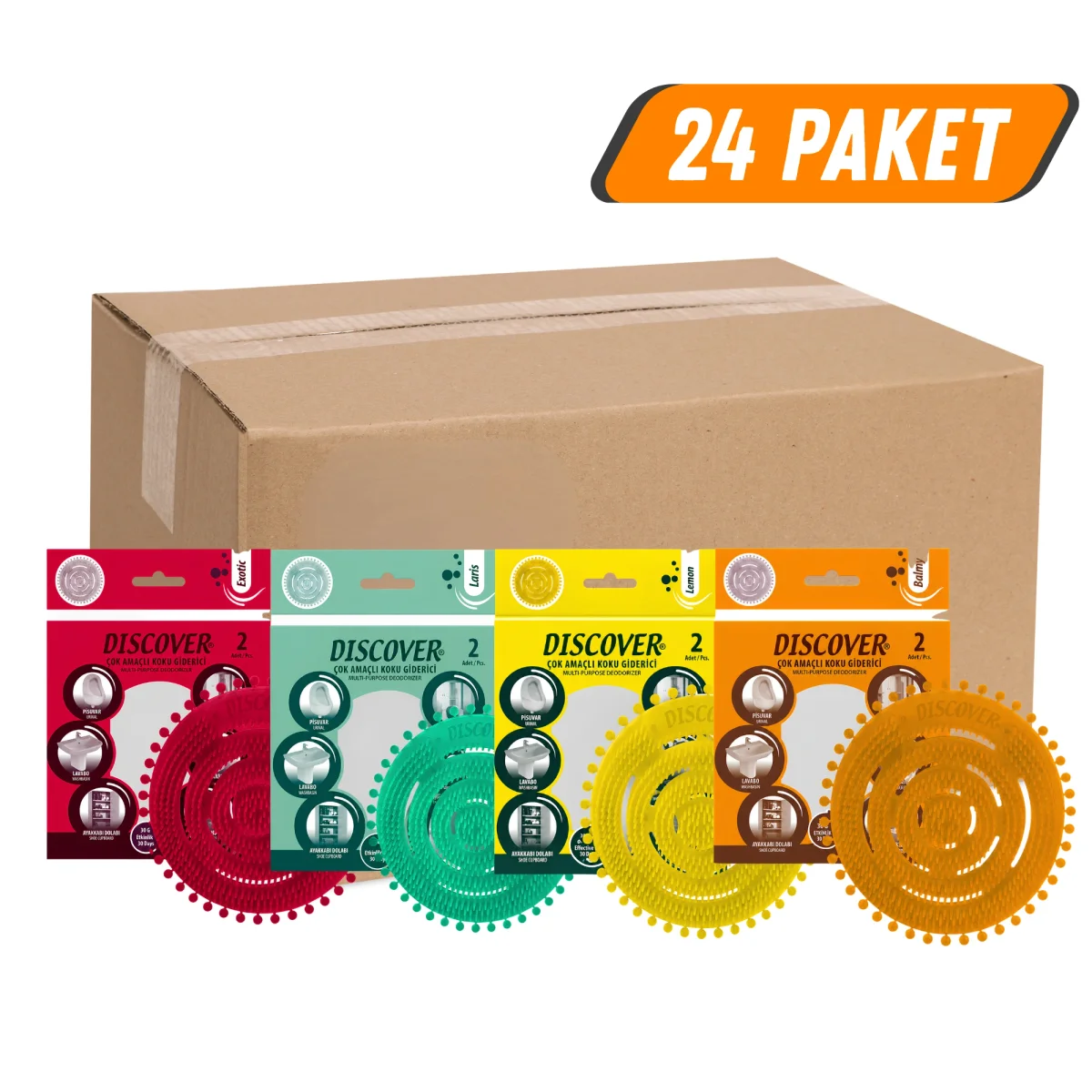 Discover Çok Amaçlı Pisuvar Koku Giderici Pisuvar Süzgeci Mix 2x24'lü Koli