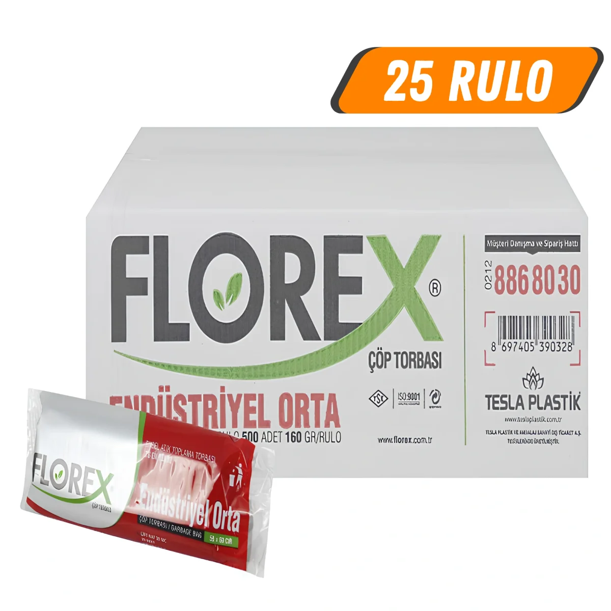 Florex Endüstriyel Orta 55x60 Çöp Poşeti Siyah 20'li 25 Rulo