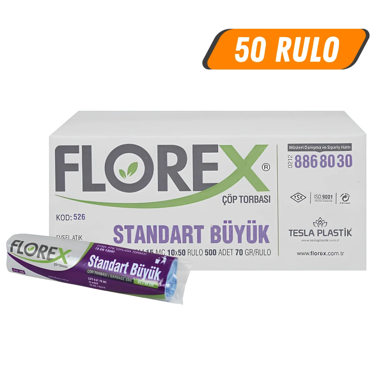 Florex Standart Büyük 65x80 Çöp Poşeti Siyah 50 Rulo