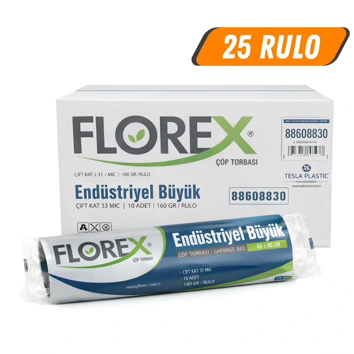 Florex Endüstriyel Büyük 65x80 Çöp Poşeti Siyah 25 Rulo